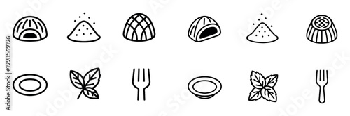Food icons with dumpling leaf fork outline