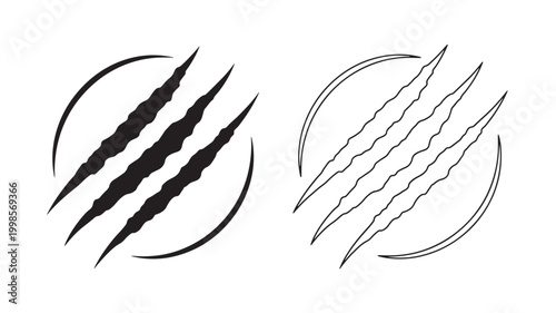 Spearhead logo set with black and white curved claw lines for premium sports tattoo branding design featuring emblem, badge, vector style with