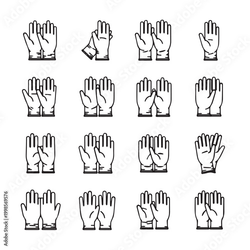 Protective hand gloves icon set in clean line art style for medical and industrial use