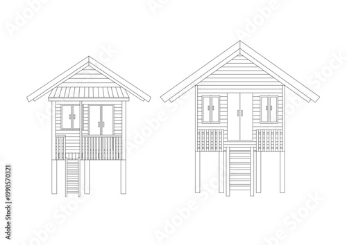 line wooden house design on white background illustration vector