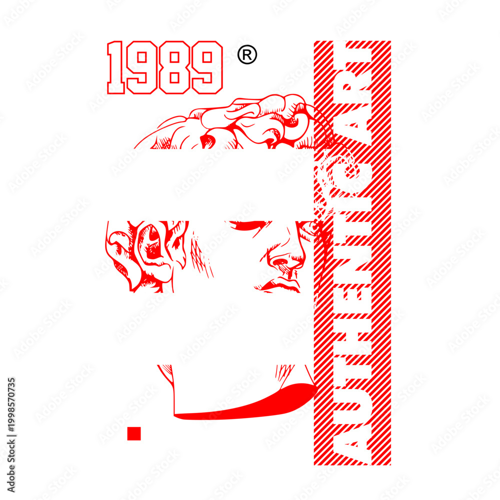 Obraz premium Vaporwave greek statue head with red glitch effect and authentic art typography.