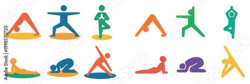 Yoga icons with pose mat person minimal