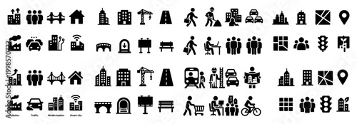 Urban infrastructure icons set: modern city elements