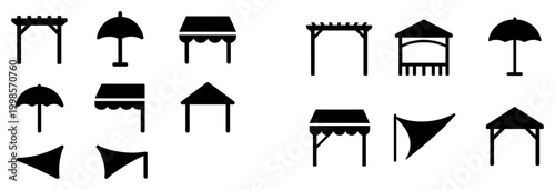 Outdoor icons with pergola canopy umbrella pavilion silhouette