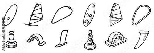 Climbing icons with carabiner piton hand drawn