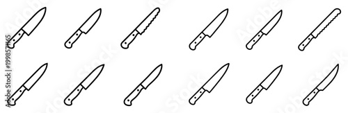 Kitchen icons with knife blade and handle outline repeat