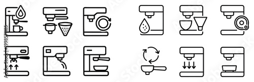 Kitchen icons with coffee machine filter cup outline