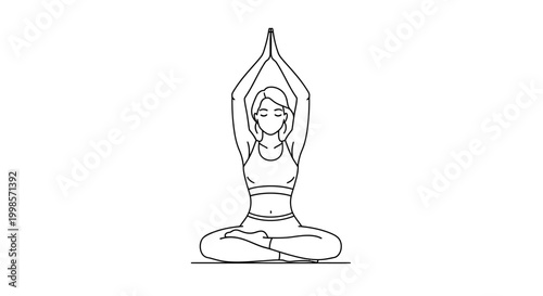 Woman in a yoga pose with arms raised.