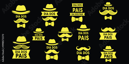 Collection of vintage gentleman accessories hats mustaches bow ties and phrases