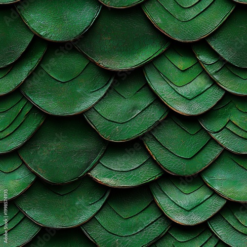 Seamless pattern of classic forest green dragon scales creating a thick reptilian armor background.