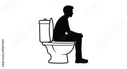 Man sitting on a toilet a stark and simple image silhouette