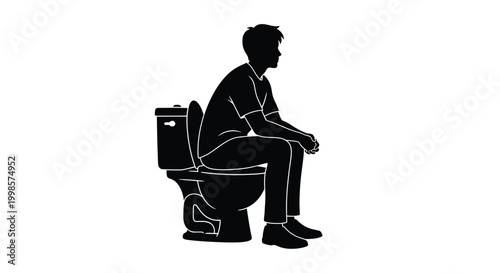 Man sitting on a toilet a stark black form silhouette