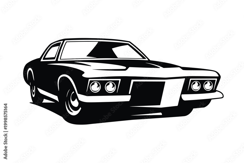 Obraz premium Vintage pickup truck vector illustration, classic 4x4 off-road vehicle silhouette, retro black and white automotive graphic, old school pickup truck icon