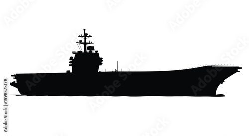 Detailed depiction of a naval aircraft carrier in black silhouette