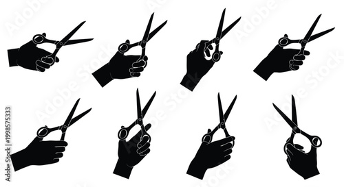 Konstfotografi Multiple pairs of scissors held in hands stark black silhouette