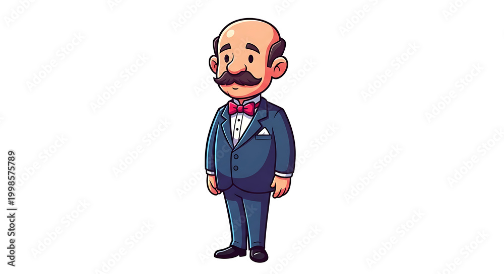 Obraz premium Cartoon man in blue suit with red tie and glasses, isolated on white background