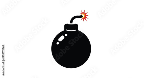 Black bomb with a lit fuse a dangerous explosive device silhouette