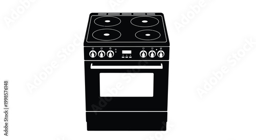 Black electric stove and oven presented as a stark silhouette