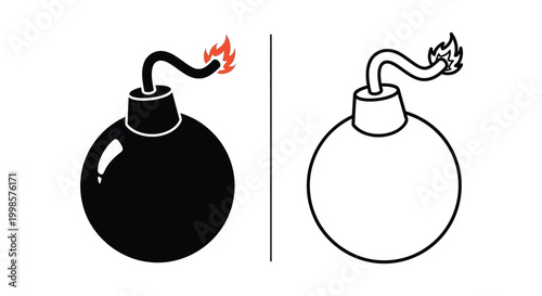 Two bomb depictions one black and one white in stark silhouette