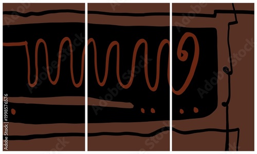 Modern interior triptych. The picture is painted by hand on a tablet.