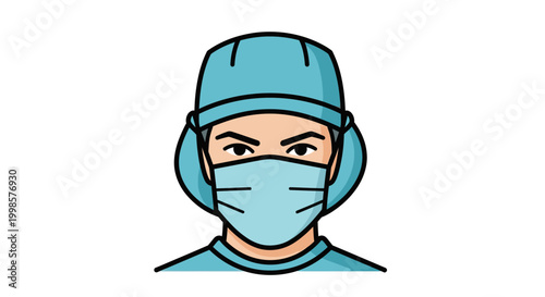 Medical professional illustration surgeon in protective mask and cap