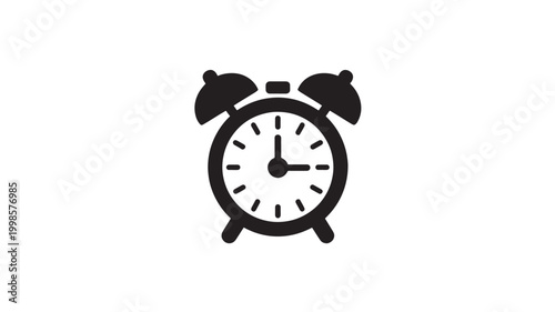 Alarm Clock Icon Minimalist Black Silhouette for Time Management Productivity and Morning Wake Up Concepts