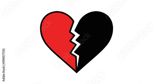 Broken red and black heart icon on white background