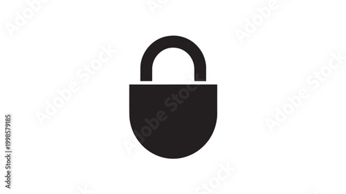 Padlock Security Icon, Black Minimalist Lock Silhouette for Cyber Security, Privacy, and Data Protection Concepts