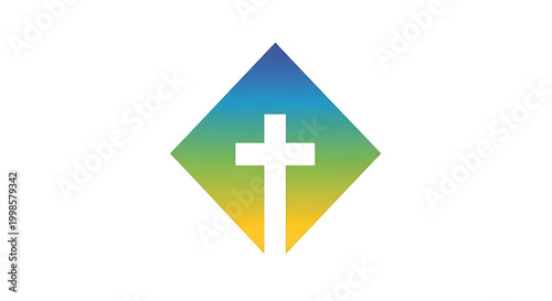 Free Download Geometric of a house with a cross symbol on a diamond shape, green and yellow colors - GFXLoad