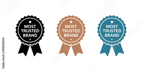Most trusted brand award ribbons in black brown and blue colors