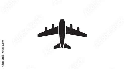 Airplane Silhouette Icon Isolated on White for Aviation Travel and Commercial Flight Logistics