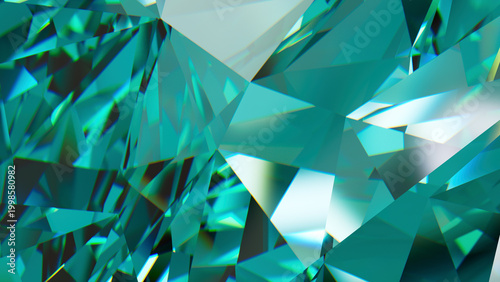 Photos Geometric Mint Green Crystal Abstract Background, Dynamic abstract background with teal and turquoise geometric facets and light