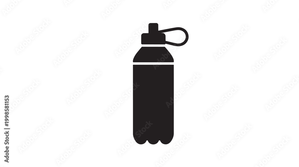 Obraz premium Water Bottle Icon Black Silhouette for Fitness Wellness and Eco Friendly Hydration Branding Concepts
