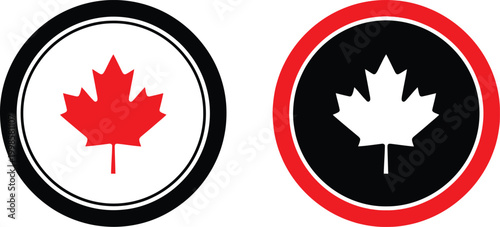 Canada day celebration two maple leaf emblems in red and black