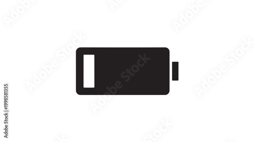 Low Battery Icon for Power Levels, Minimalist Black Energy Indicator Isolated on White Background