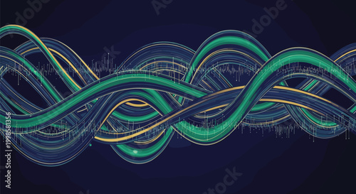 Abstract flowing lines and digital wave pattern on dark background
