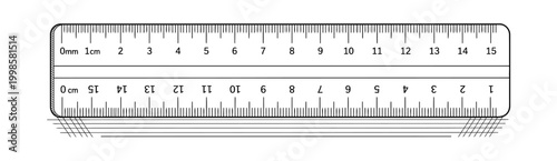Vector graphic illustration of a transparent plastic ruler with precise centimeter and millimeter measurements for design projects.