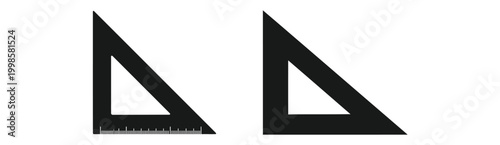 Minimalist vector graphic set showing two simple black triangular rulers used for precision drafting and engineering measurements