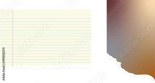 Set of Torn Paper Scrap Pieces with Lined Notebook Sheet and Gradient Texture, Art & Illustration