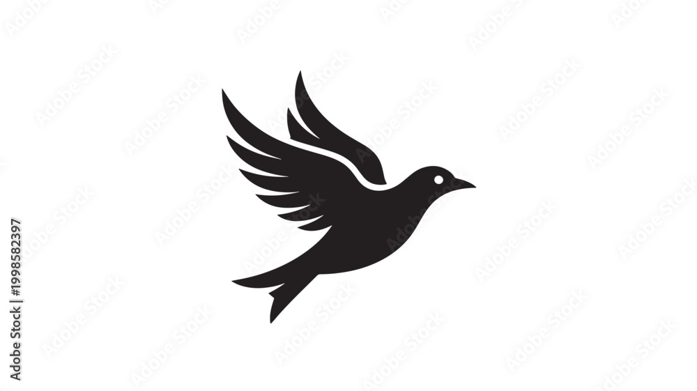 Fototapeta premium Bird Flying Silhouette, Minimalist Black Avian Icon for Freedom, Peace, and Nature Conservation Branding