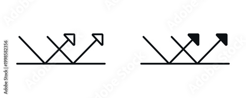 Reflect icon set, reflection and bounce concept with directional arrows in line and solid style. vector illustration.