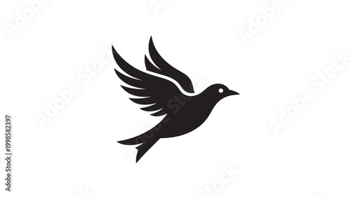 Bird Flying Silhouette, Minimalist Black Avian Icon for Freedom, Peace, and Nature Conservation Branding