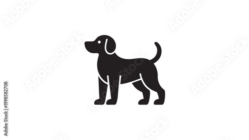 Dog Silhouette Icon, Minimalist Standing Black Canine Vector for Veterinary Branding, Pet Care Services, and Animal Welfare Logos