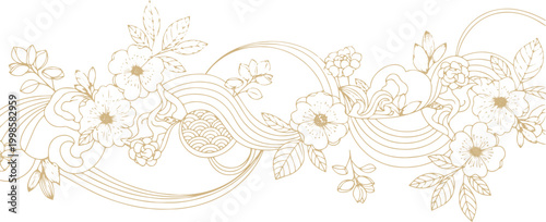 Elegant Golden Floral Line Art Illustration