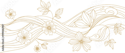 Elegant Golden Floral Line Art Illustration