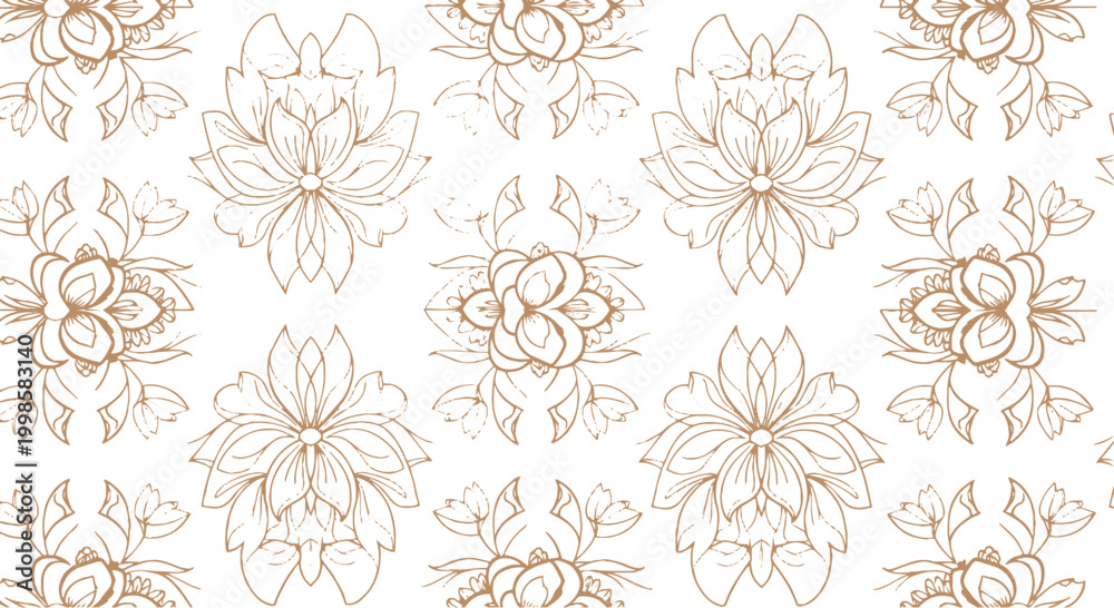 Fototapeta premium Elegant Golden Floral Line Art Illustration