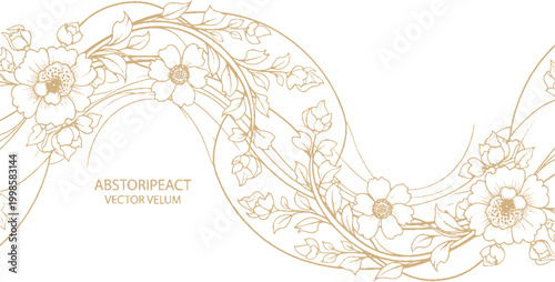 Elegant Golden Floral Line Art Illustration