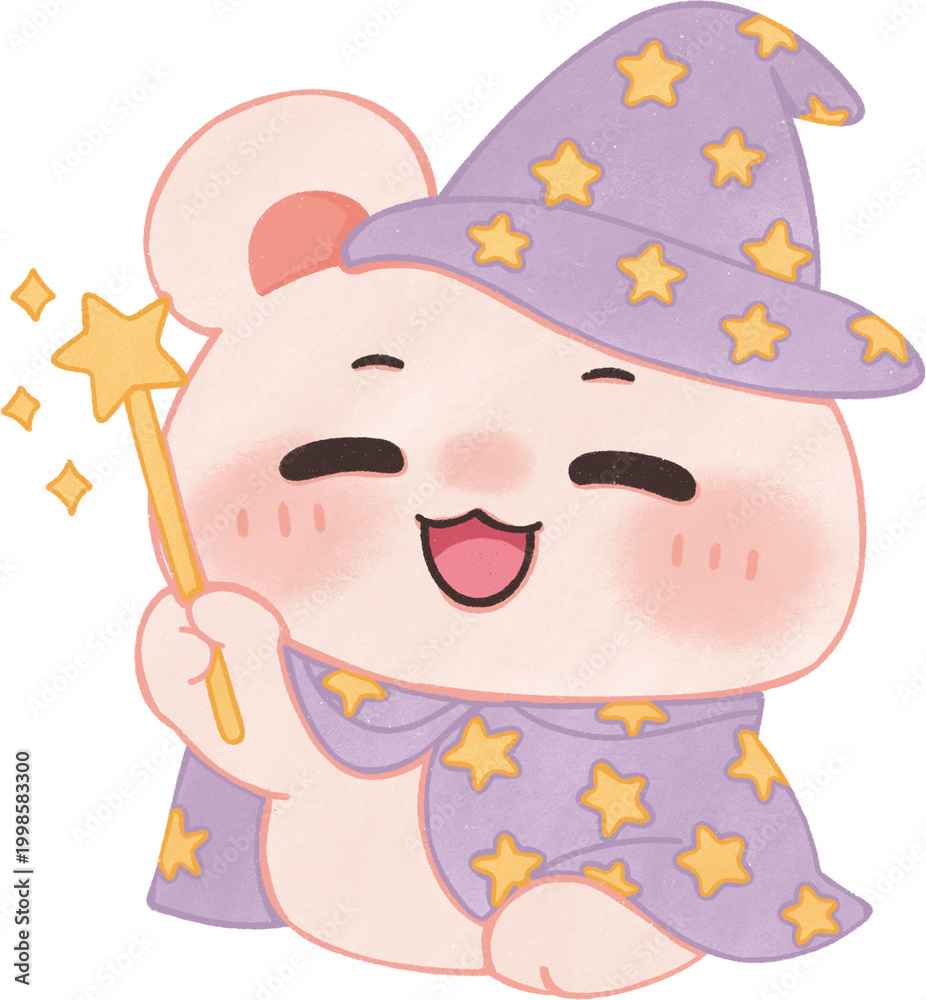 Fototapeta premium Cute Bear Wizard Magic Costume Kawaii Pastel Cartoon