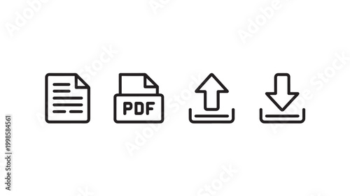Document PDF icons uploading and downloading on white background for file sharing concepts