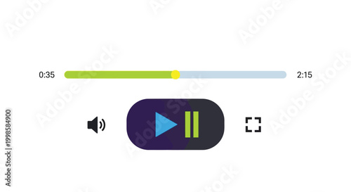 Close up of a modern digital audio player interface with a colorful progress bar playpause buttons volume icon and full screen option against a clean white background